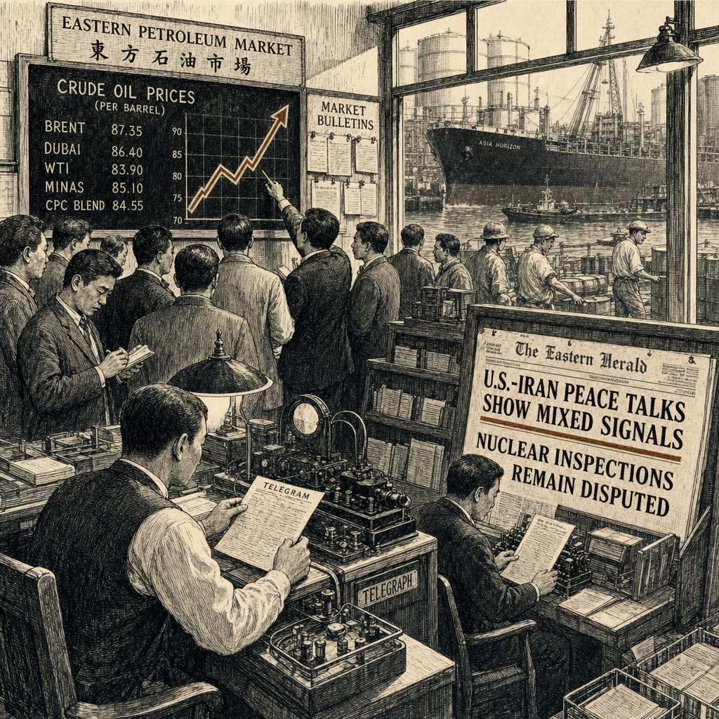 Illustration accompanying article: Oil Prices Rise Amid Mixed Signals From U.S.-Iran Peace Talks