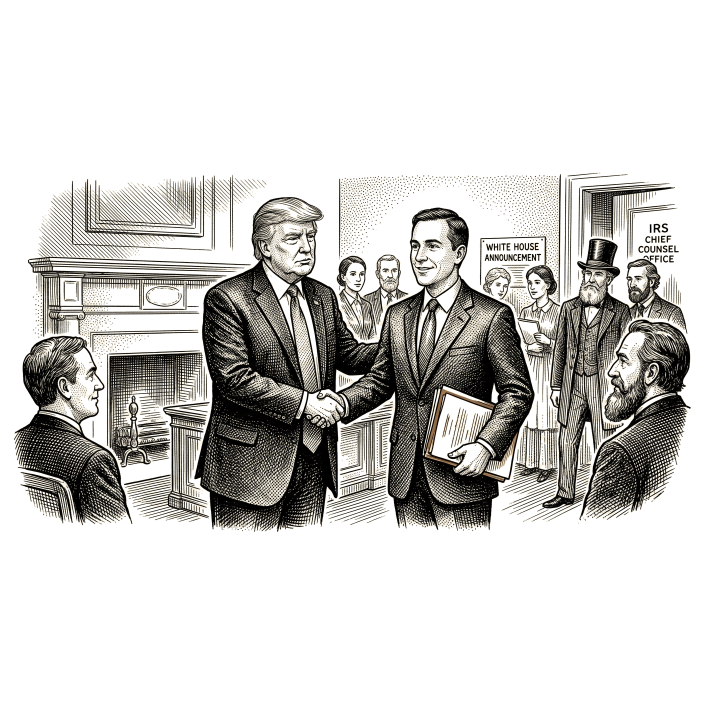Illustration accompanying article: Trump taps tax attorney James Gadwood as IRS chief counsel