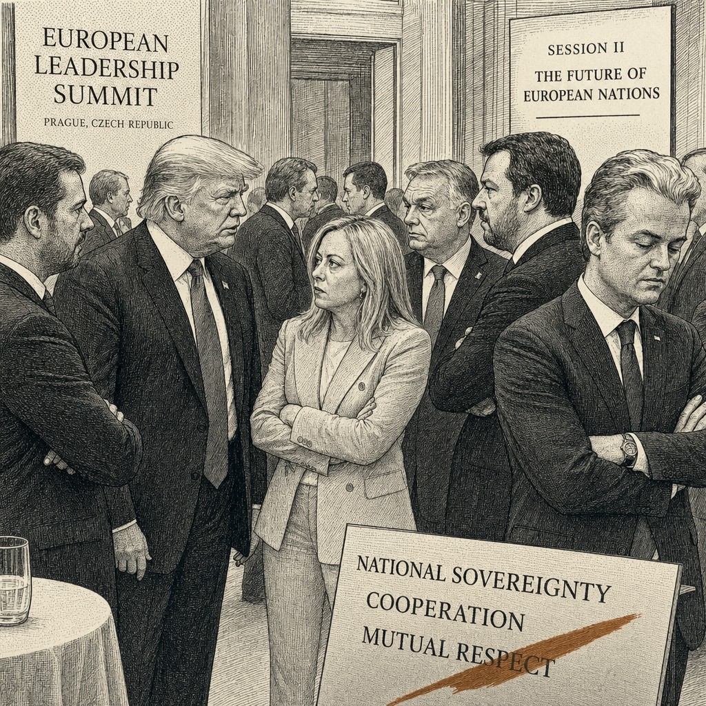 Illustration accompanying article: Trump loses backing from Europe's nationalist right as Meloni feud erupts