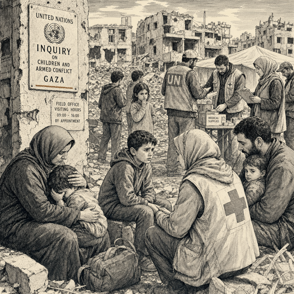Illustration accompanying article: UN Inquiry Finds Israel Continues Genocide by Targeting Children in Gaza