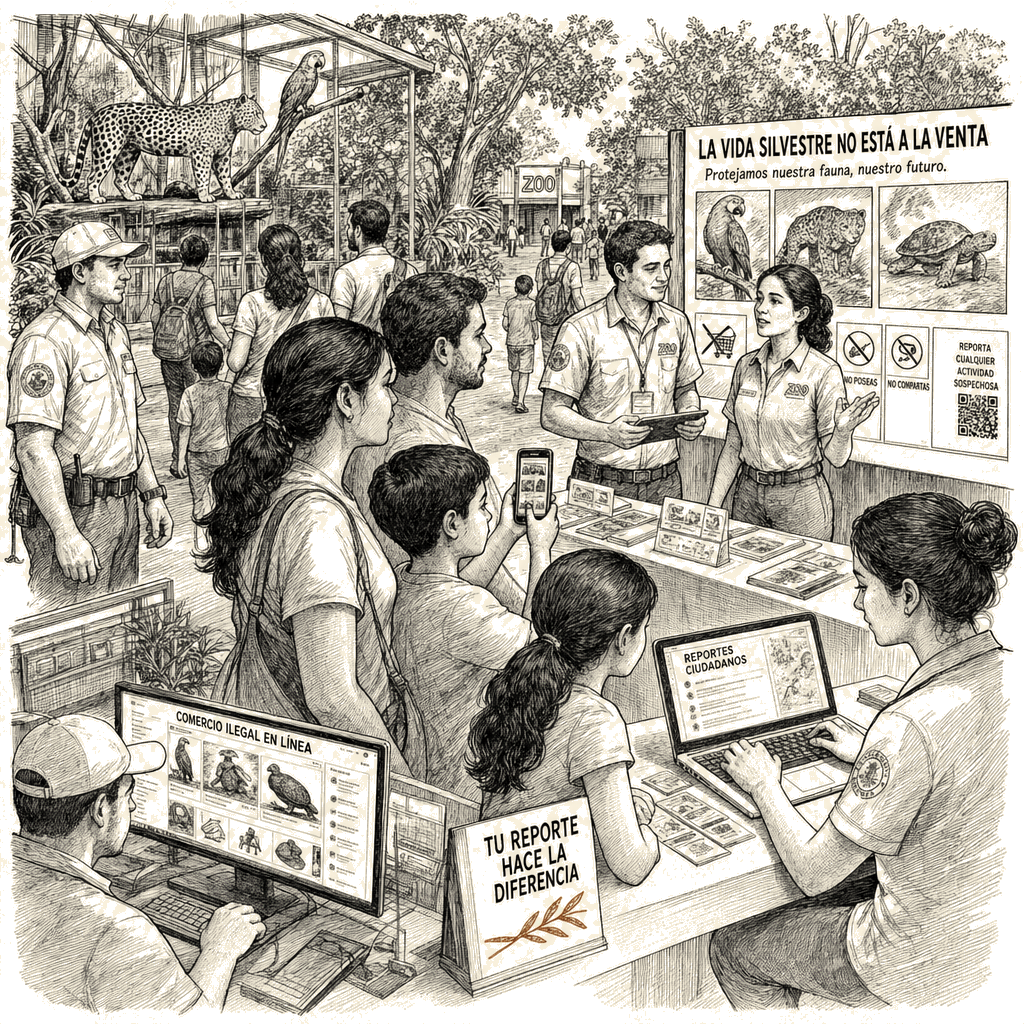 Illustration accompanying article: Latin American zoos launch campaign as wildlife trade shifts online