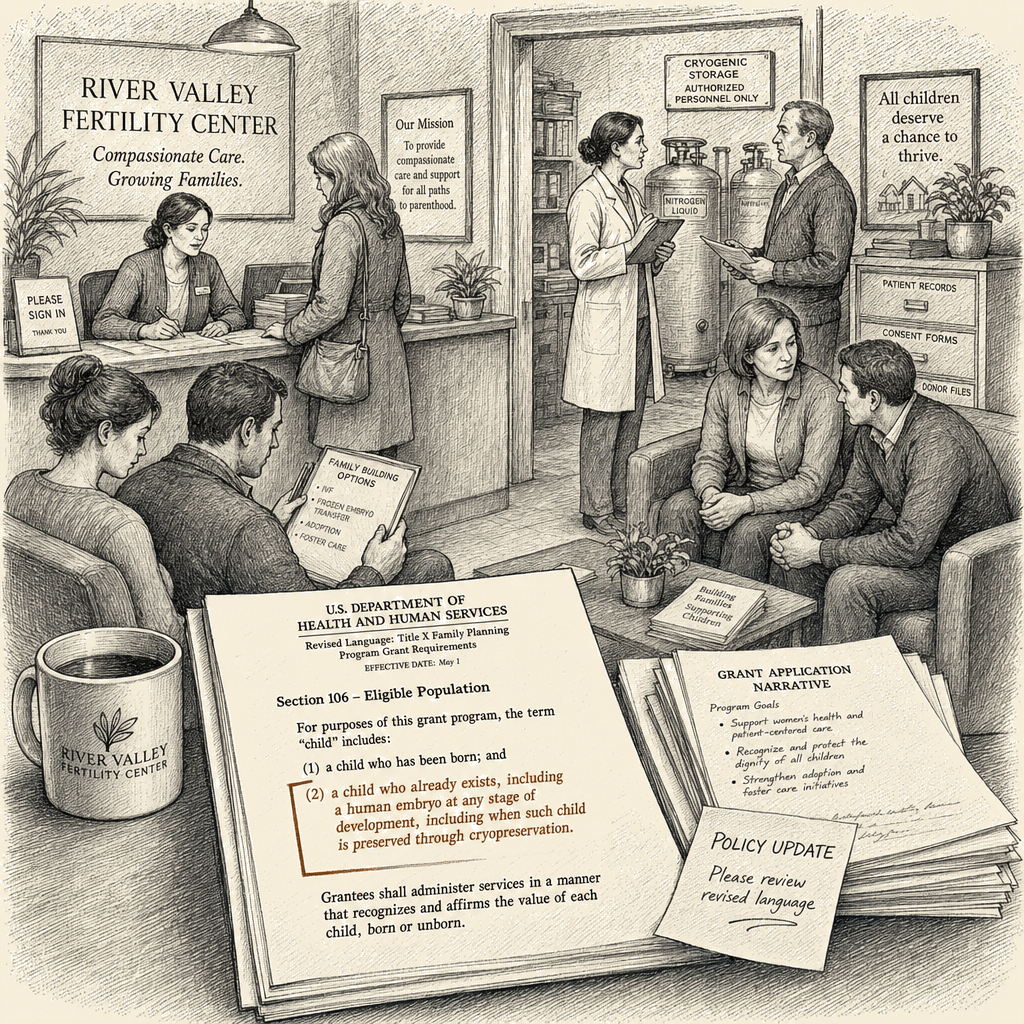 Illustration accompanying article: Trump administration classifies frozen embryos as children in federal grant program