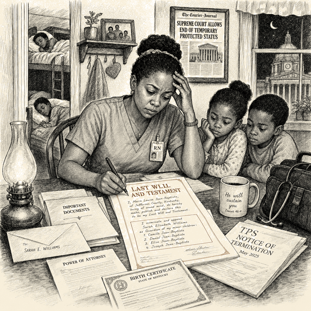 Illustration accompanying article: Supreme Court ruling leaves Haitian TPS holders fearing deportation