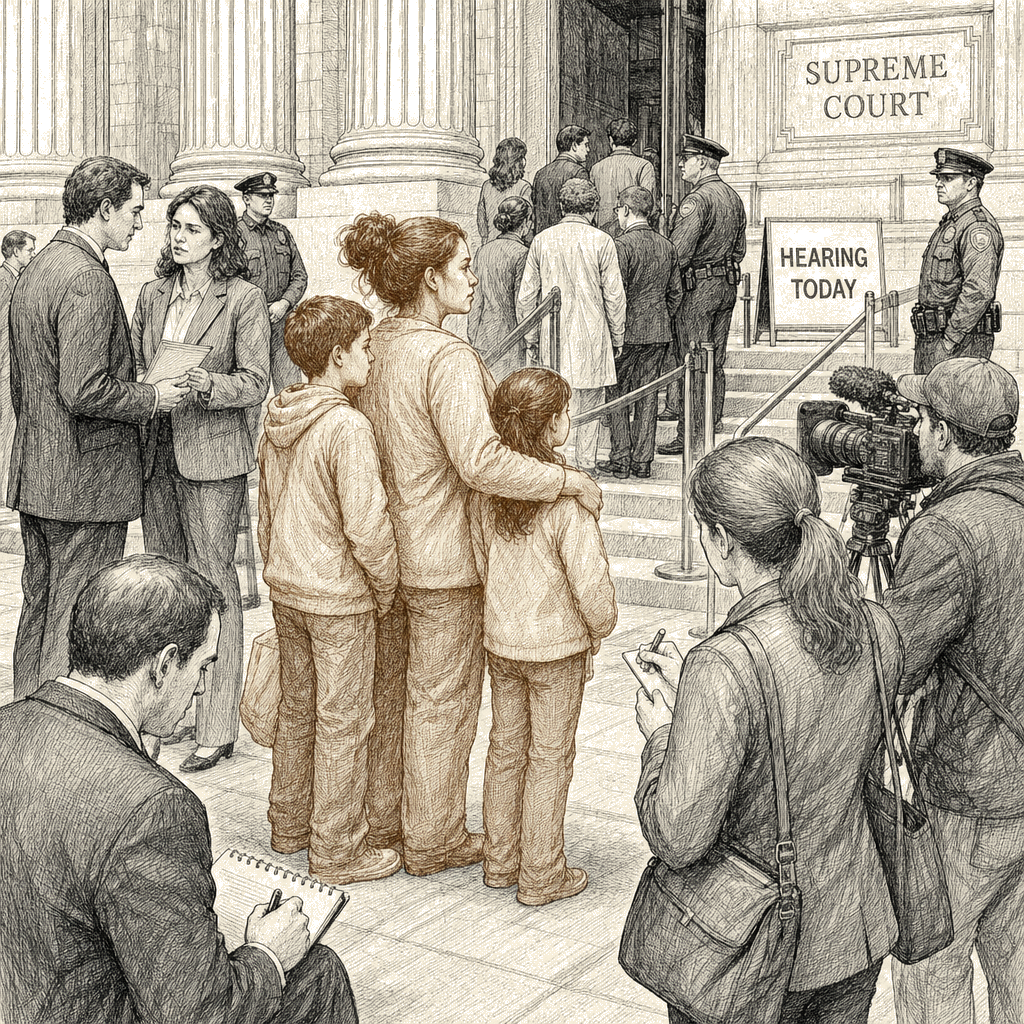 Illustration accompanying article: Trump administration asks Supreme Court to back no-bond detention policy