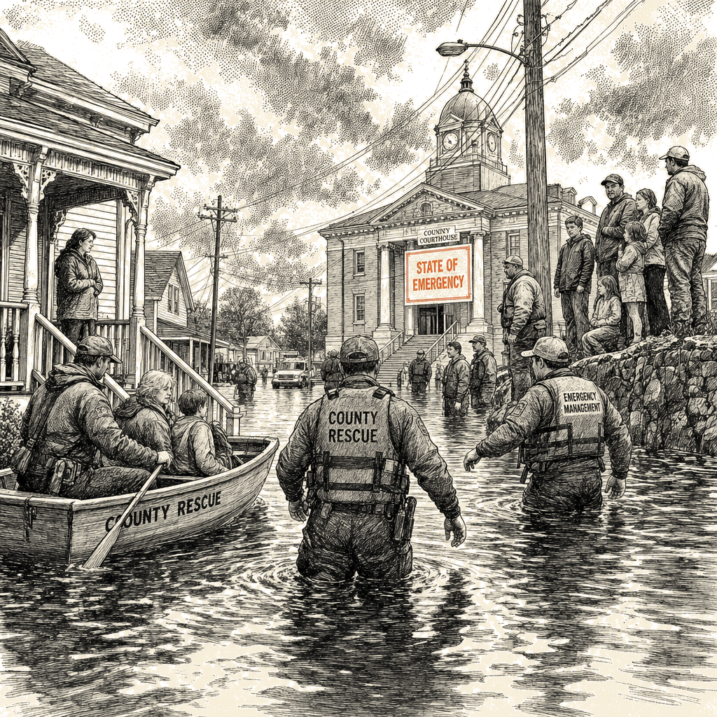 Illustration accompanying article: Four dead in Kentucky flash flooding, state of emergency declared