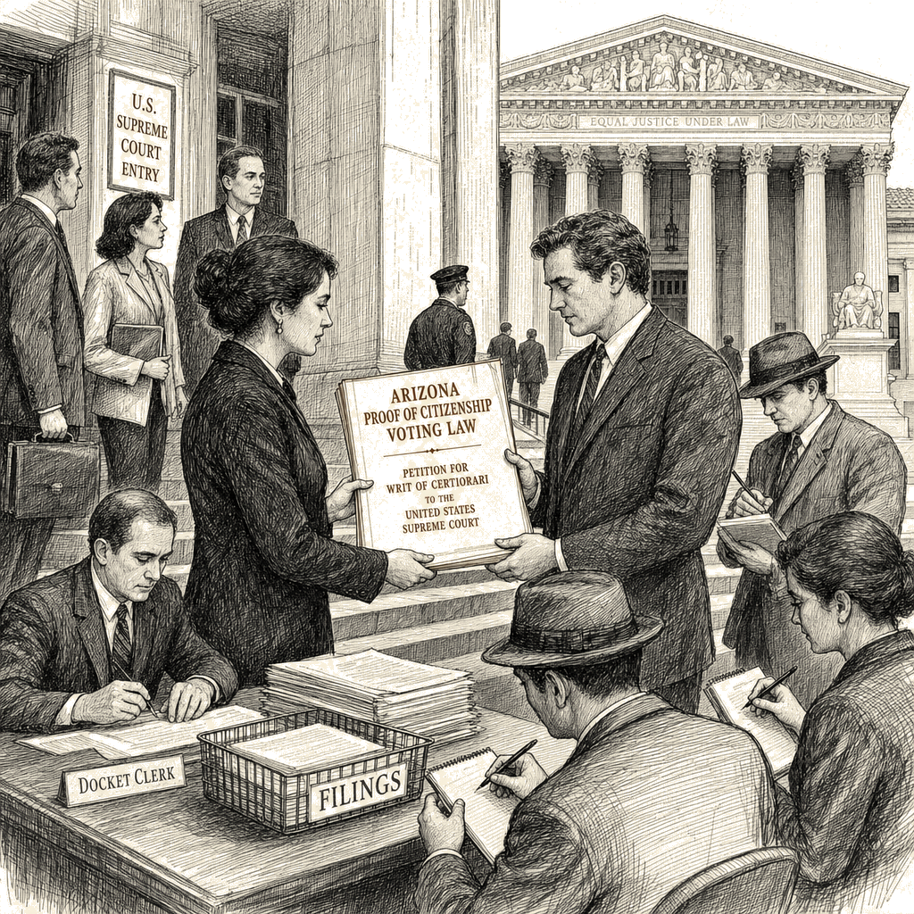 Illustration accompanying article: Arizona proof-of-citizenship voting law heads to Supreme Court