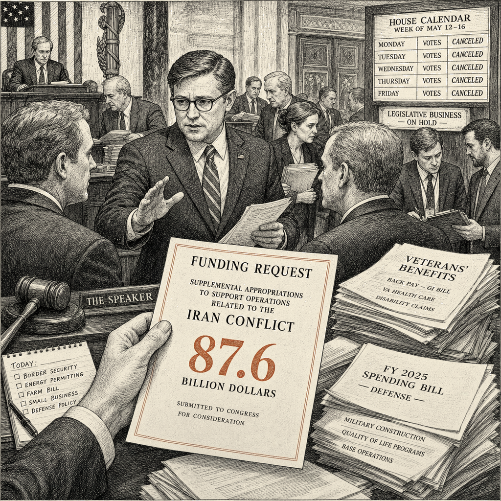 Illustration accompanying article: Johnson aims to revive House GOP agenda after week of stalled votes