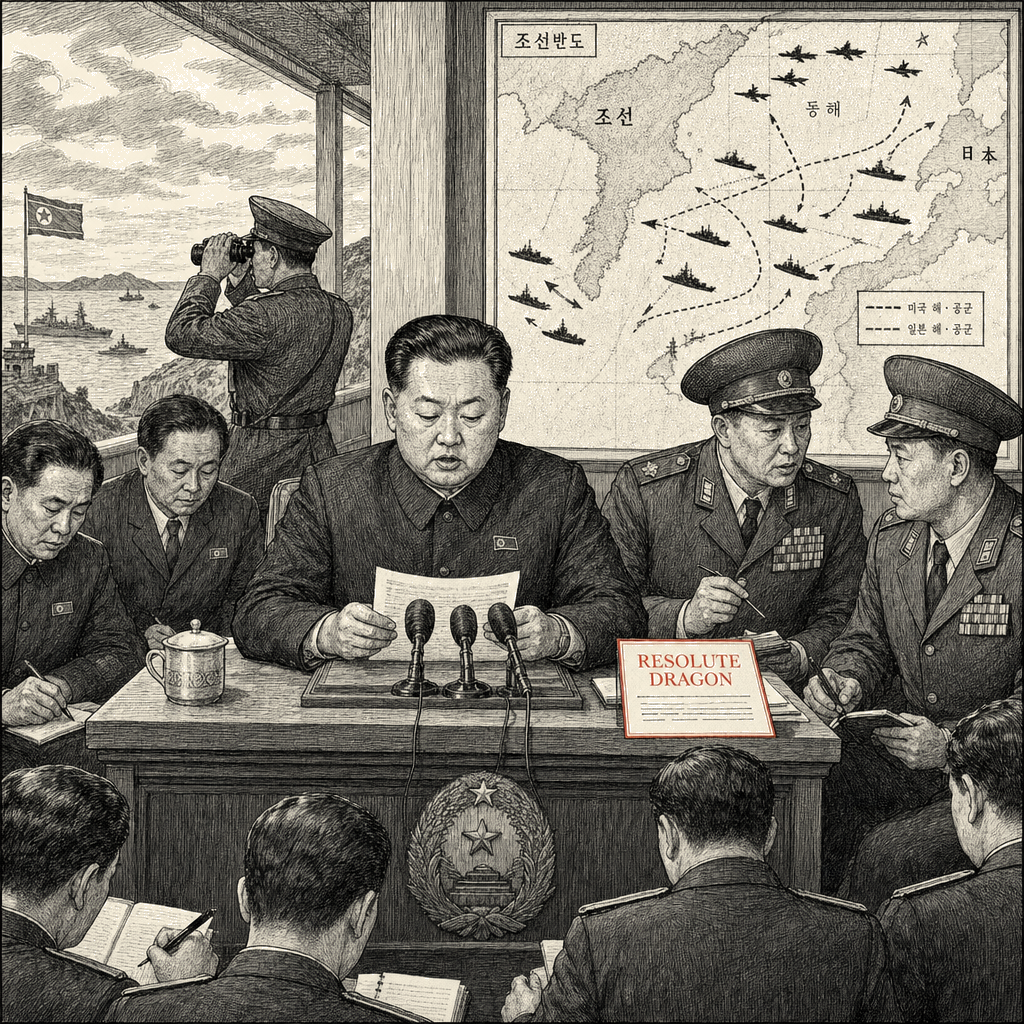Illustration accompanying article: North Korea condemns US-Japan exercise Resolute Dragon as rehearsal for