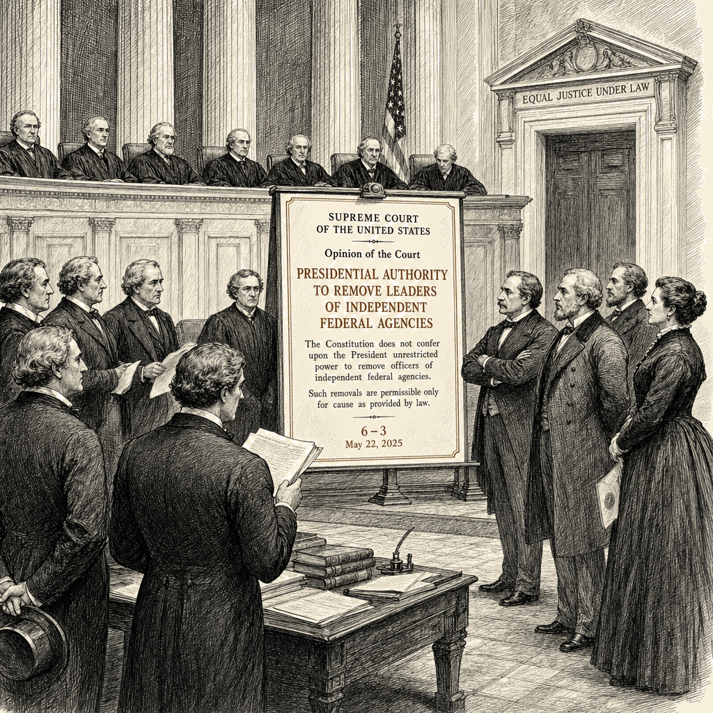 Illustration accompanying article: Supreme Court gives Trump power to fire agency leaders