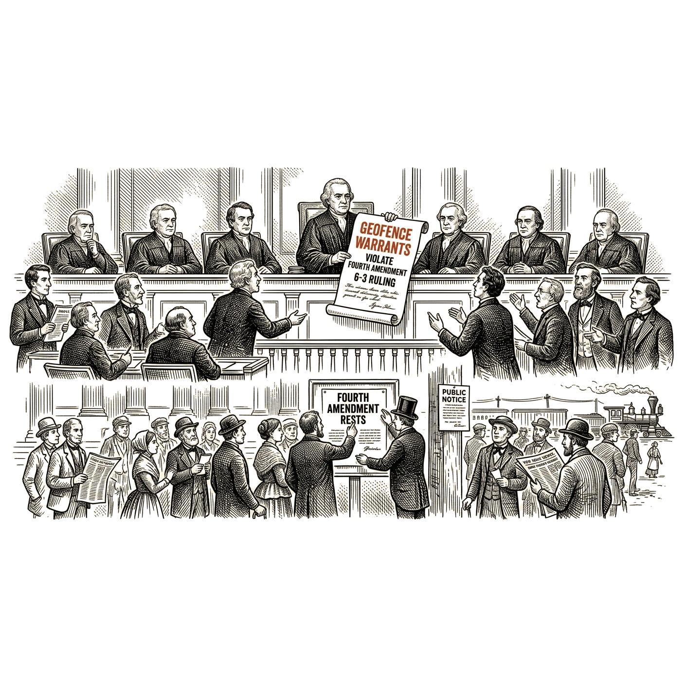 Illustration accompanying article: Supreme Court rules geofence warrants violate Fourth Amendment