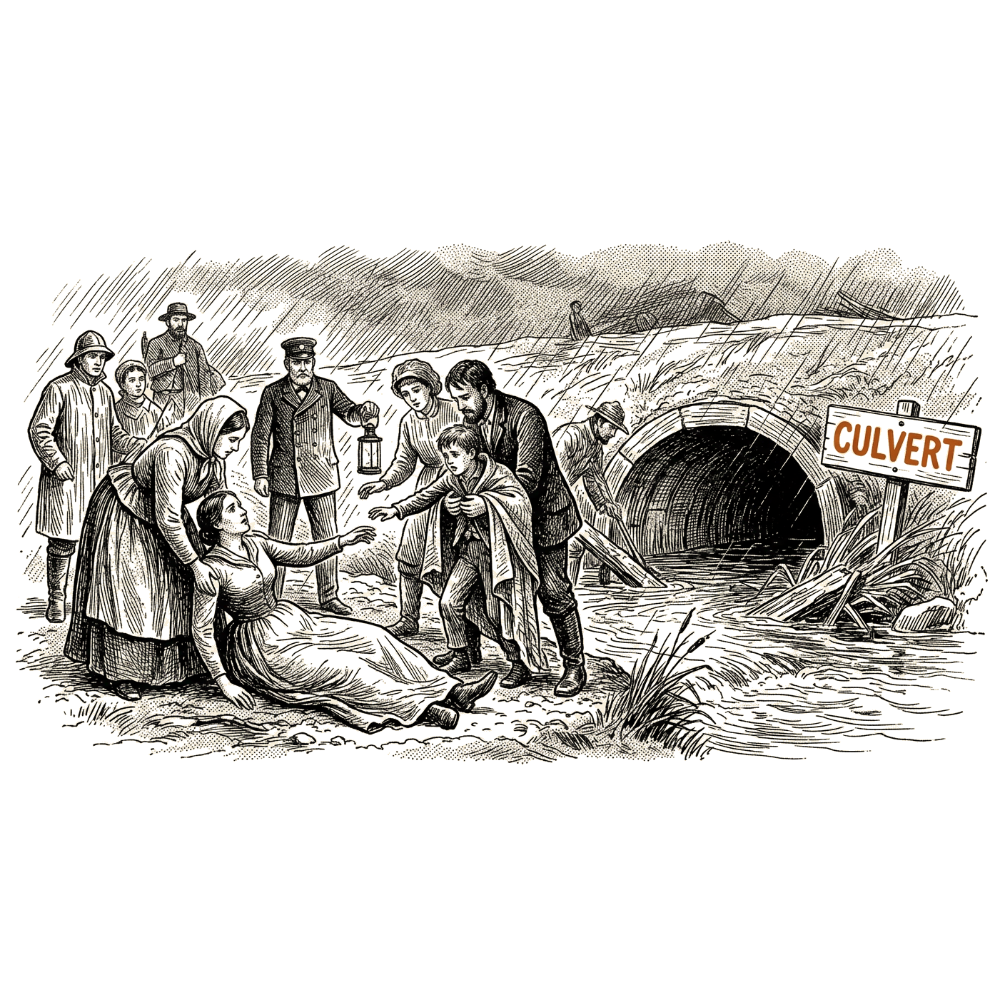 Illustration accompanying article: Tennessee mother, 39, dies in culvert after rescuing son from flood waters