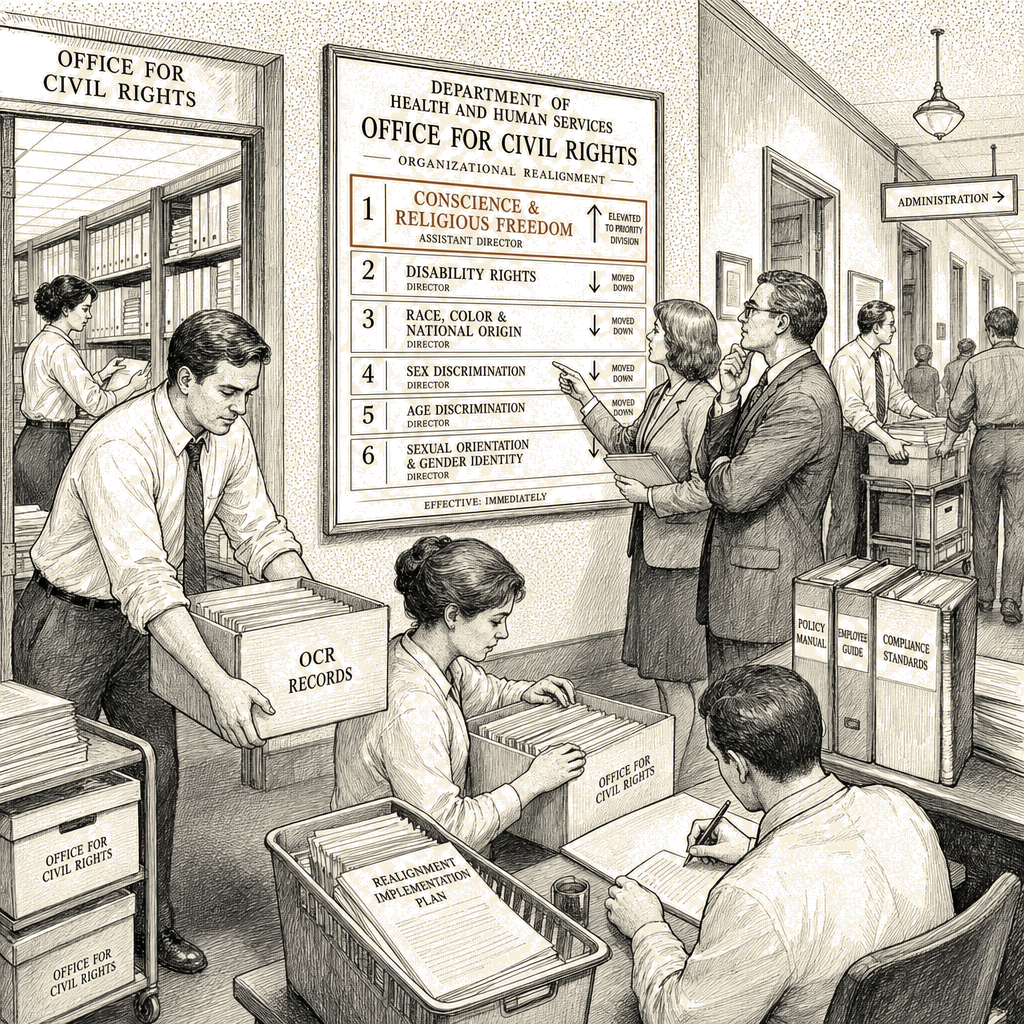 Illustration accompanying article: HHS reorganizes civil rights office around religious conscience protections