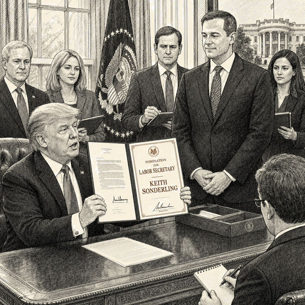 Illustration accompanying article: Trump nominates acting Labor Secretary Keith Sonderling to permanent post