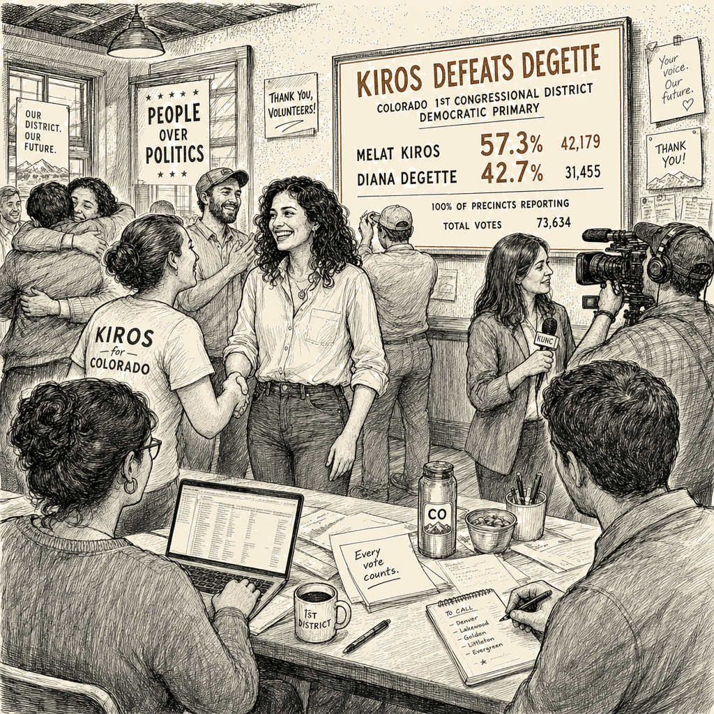 Illustration accompanying article: Kiros defeats DeGette in Colorado 1st District Democratic primary