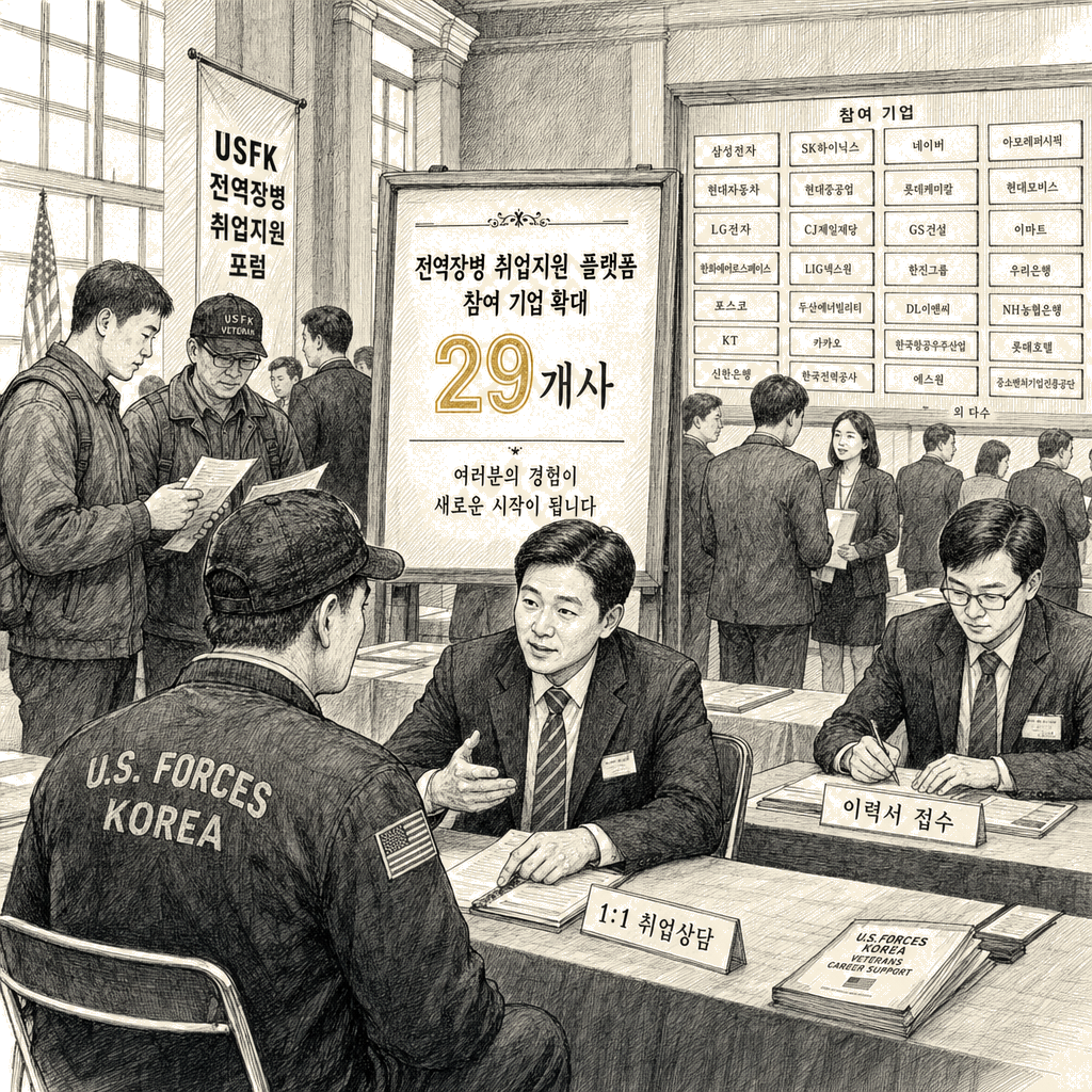 Illustration accompanying article: South Korea expands USFK veterans job platform to 29 companies