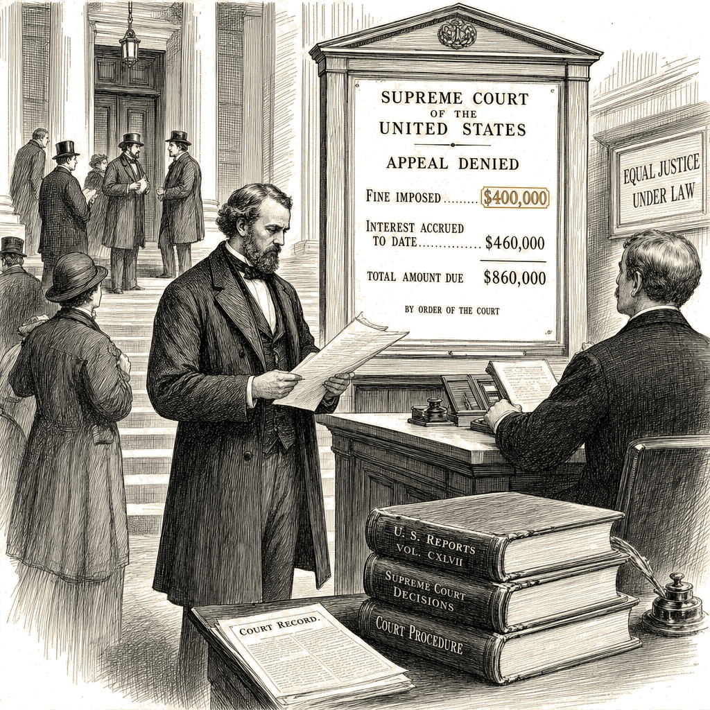 Illustration accompanying article: Supreme Court leaves $400,000 fine in place against lawyer who flagged priest's past