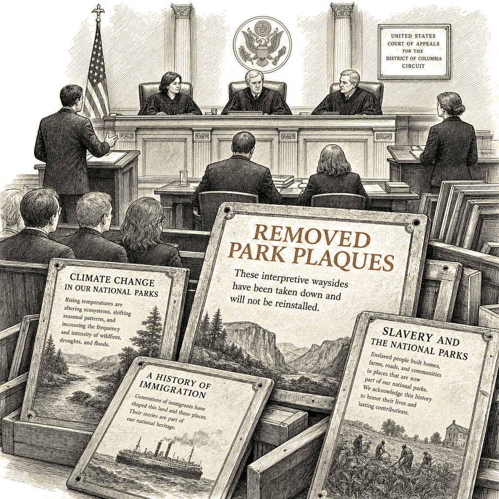Illustration accompanying article: Appeals court: US not required to restore removed national park material