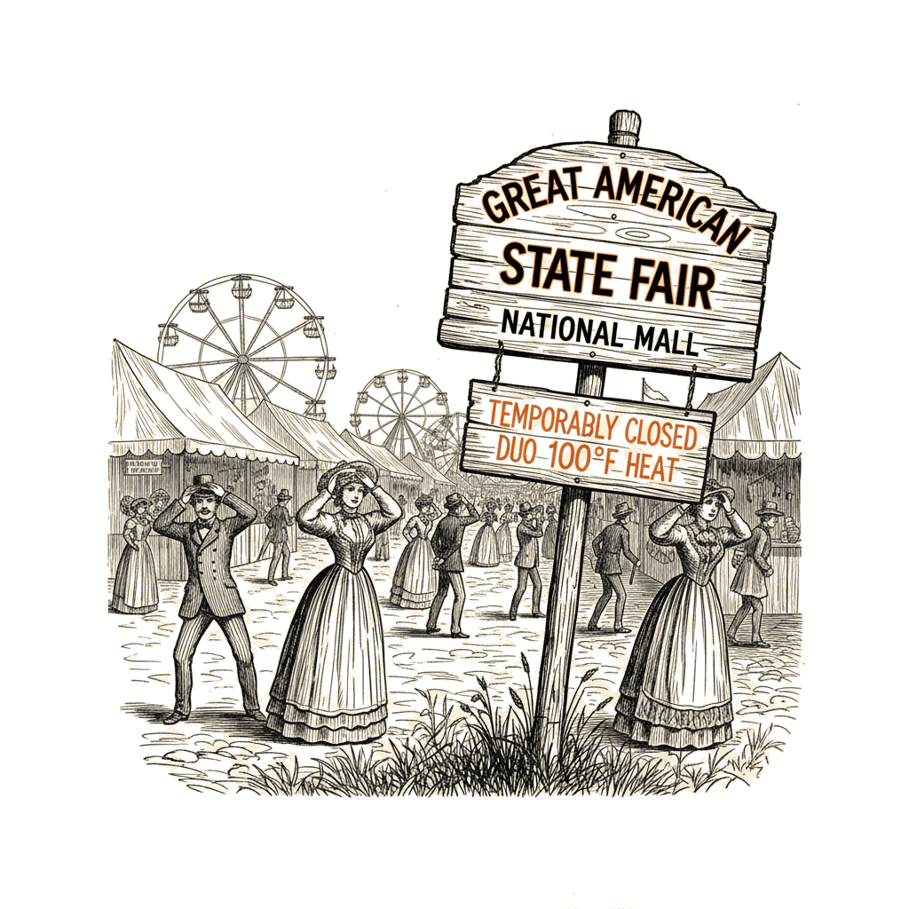 Illustration accompanying article: Great American State Fair shuts down temporarily as heat reaches 100°F
