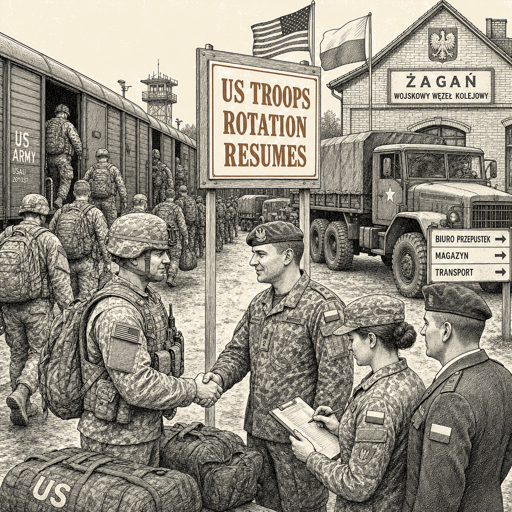 Illustration accompanying article: US to resume troop rotation in Poland, defense minister says