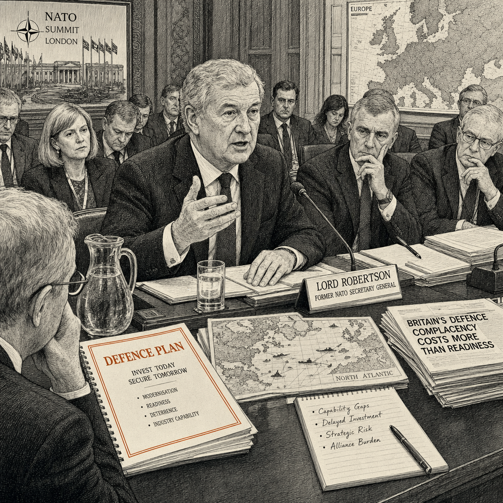 Illustration accompanying article: Ex-Nato chief warns UK 'complacent' on defence, urges next PM to act