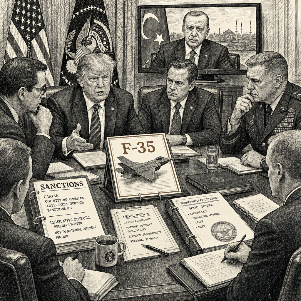 Illustration accompanying article: Trump proposes F-35 sale to Turkey despite legal barrier