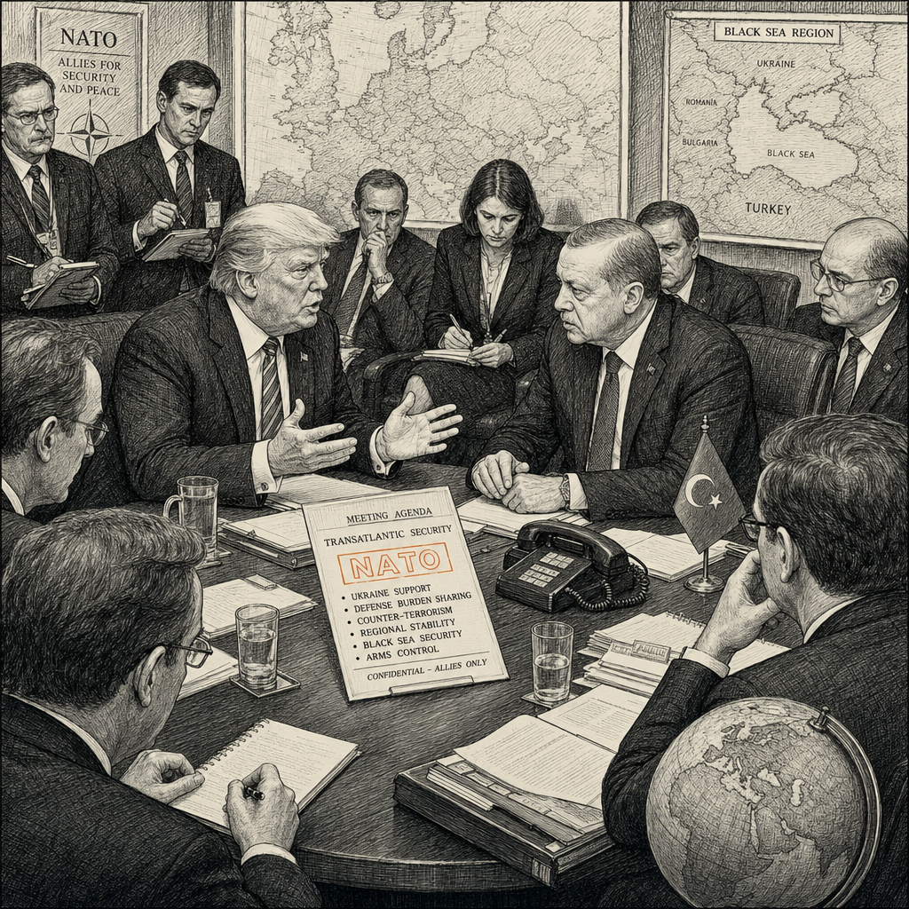 Illustration accompanying article: Trump renews NATO criticism after testing allies during Iran war