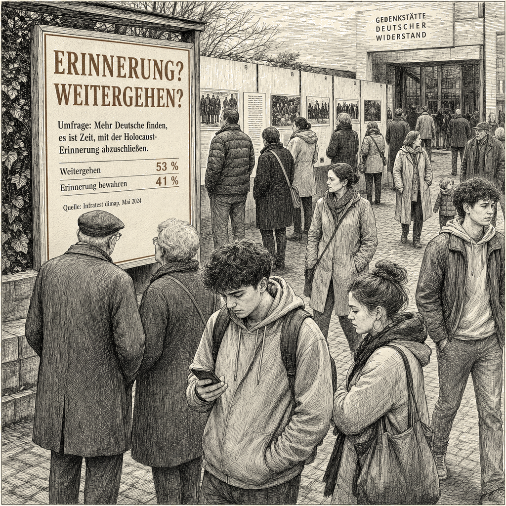 Illustration accompanying article: Holocaust memory fades in Germany as survivors dwindle, survey shows