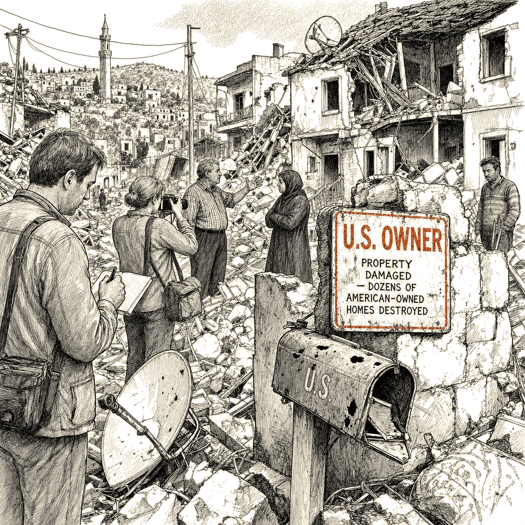 Illustration accompanying article: American-owned homes in Lebanon destroyed by Israeli forces, investigation shows