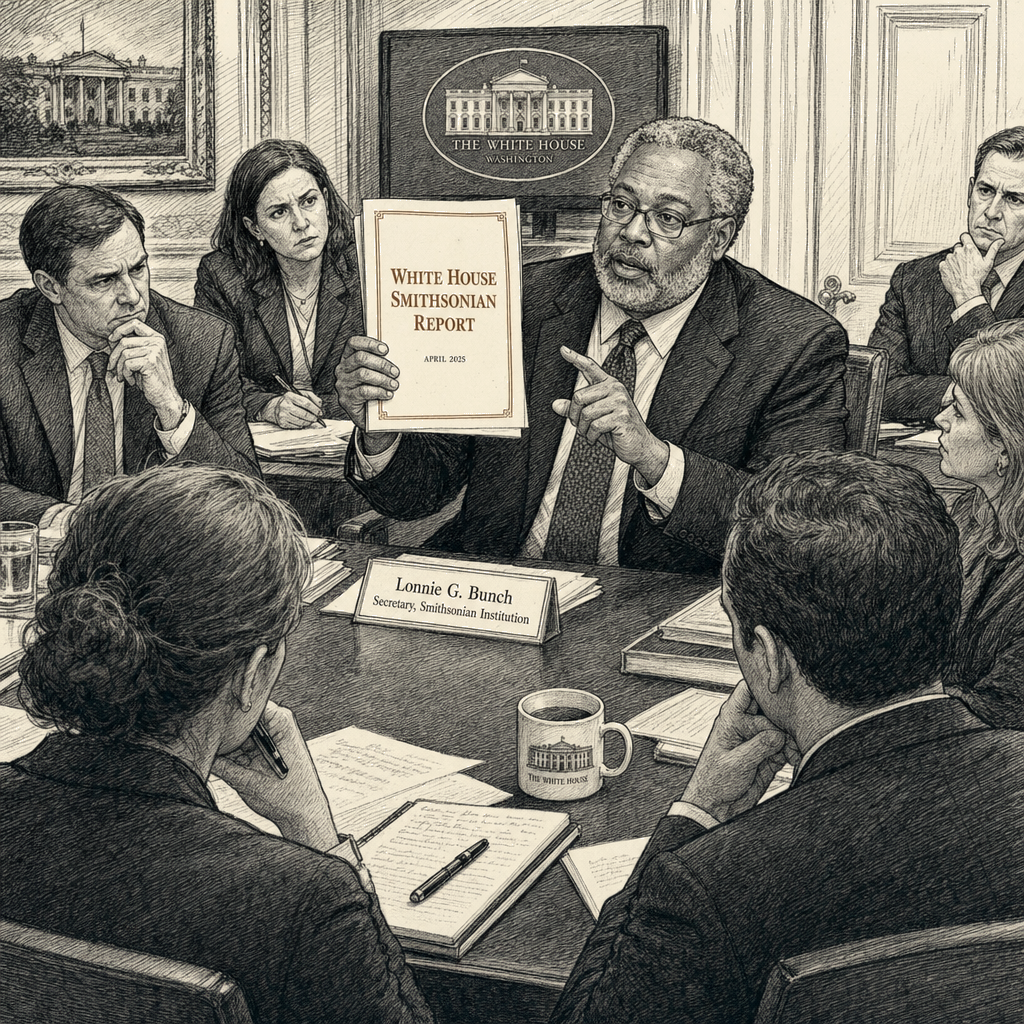 Illustration accompanying article: Bunch tells staff White House Smithsonian report is not fair