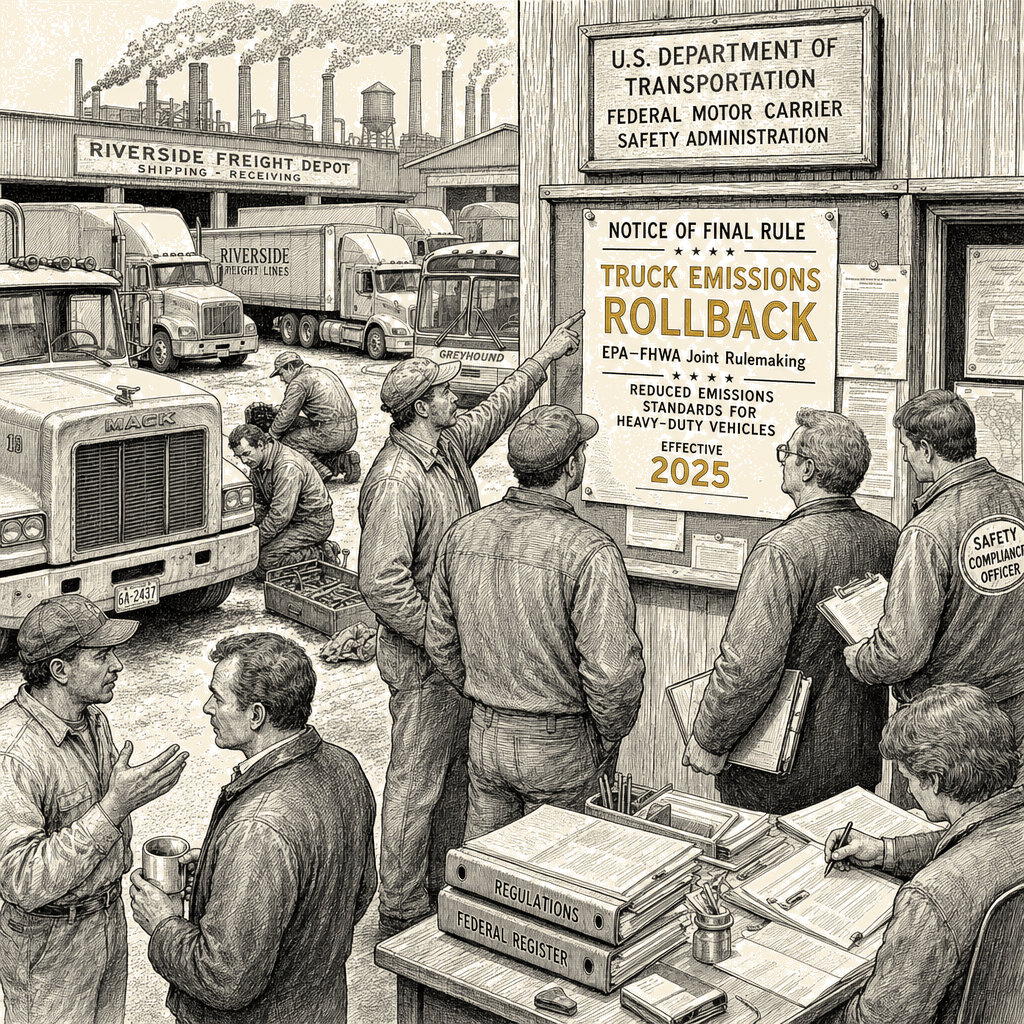Illustration accompanying article: EPA proposes scaling back heavy-duty truck emissions rules