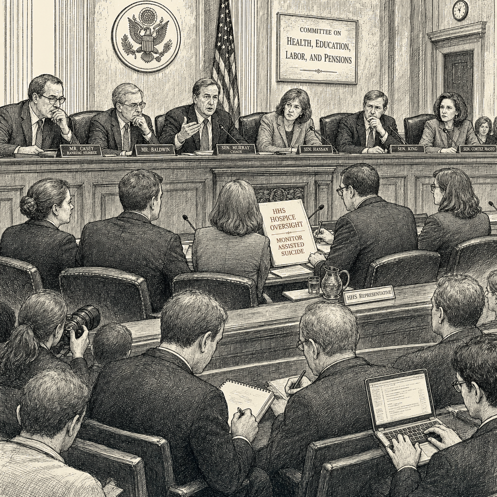 Illustration accompanying article: Lawmakers push HHS to monitor assisted suicide in hospices