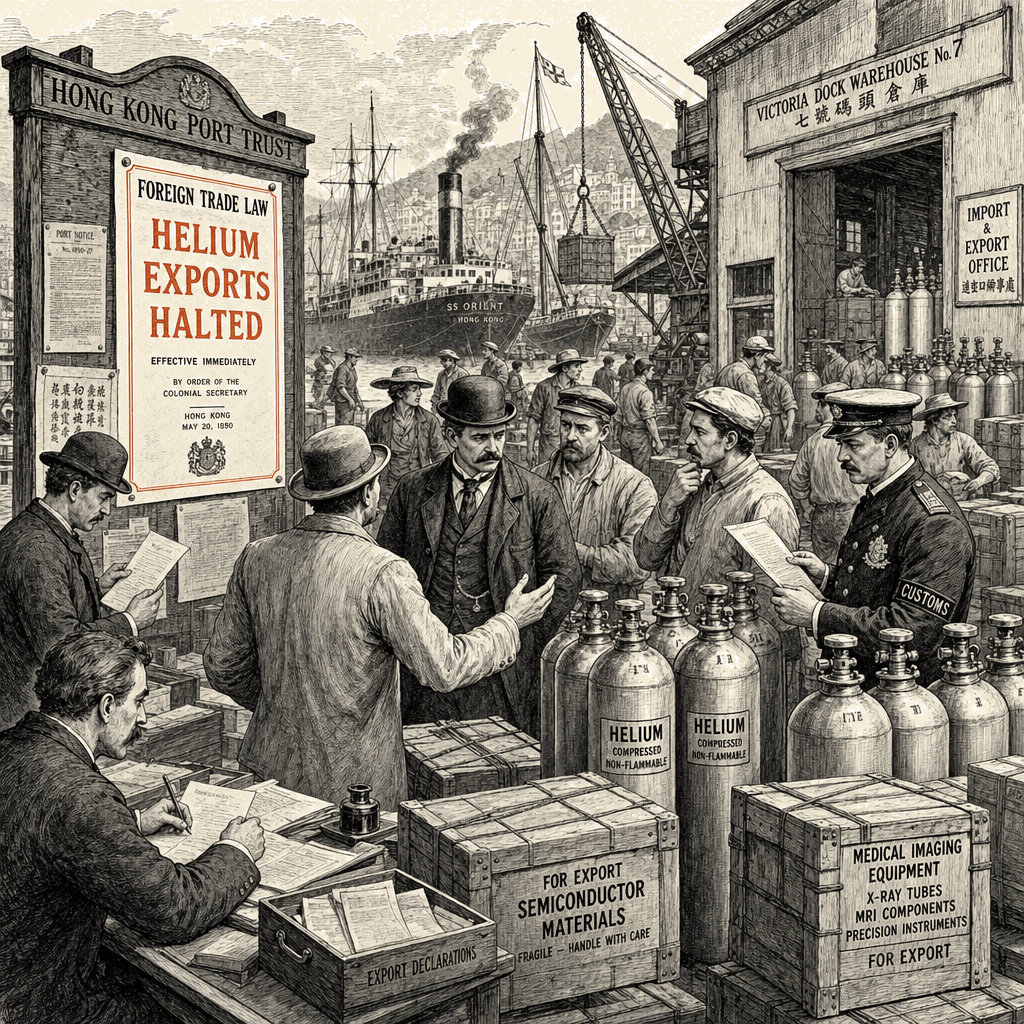 Illustration accompanying article: China invokes Foreign Trade Law to halt helium exports