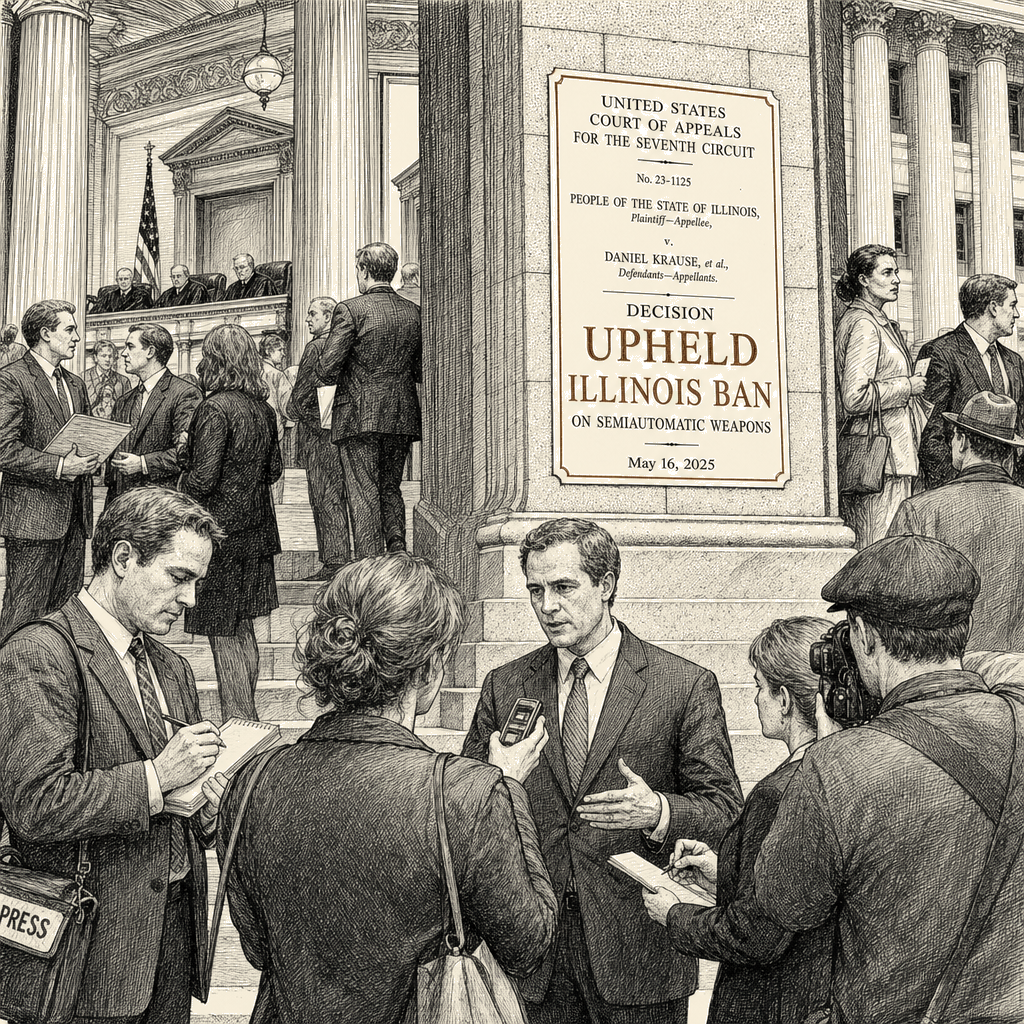 Illustration accompanying article: Seventh Circuit upholds Illinois ban on semiautomatic weapons
