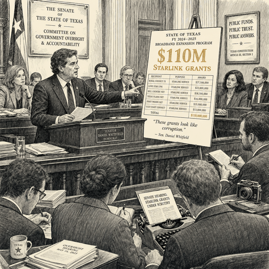 Illustration accompanying article: Texas Democrat says $110M Starlink grants look like corruption