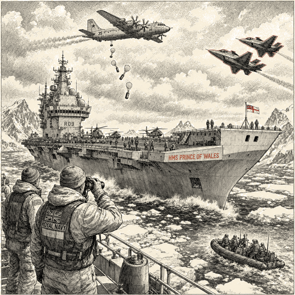 Illustration accompanying article: UK carrier deploys to Arctic as NATO confronts Russian incursions