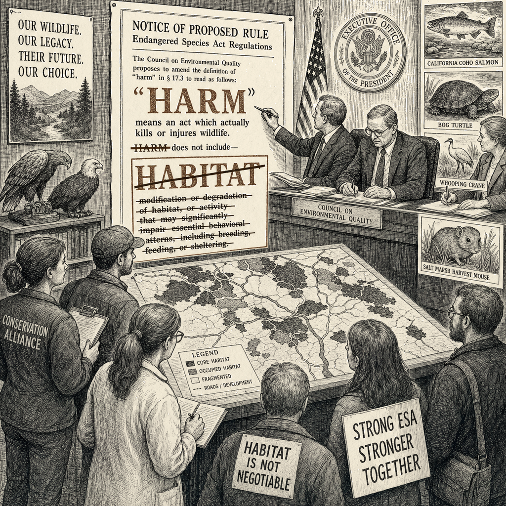 Illustration accompanying article: Trump administration narrows habitat protection for endangered species
