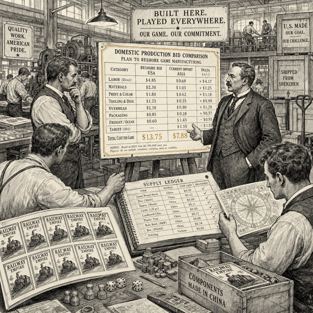 Illustration accompanying article: Monopoly maker's bid to build in US shows limits of reshoring