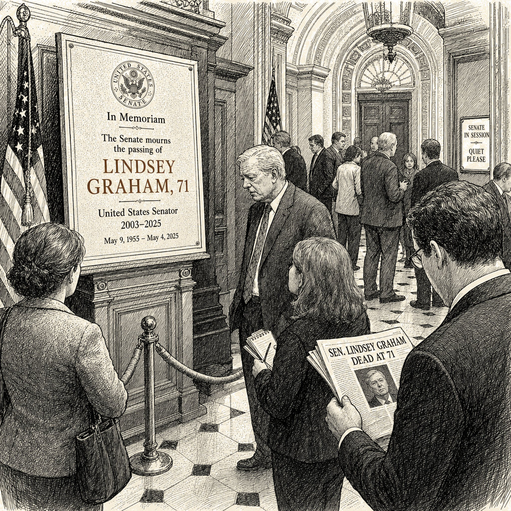 Illustration accompanying article: Senator Lindsey Graham dies after sudden illness at 71