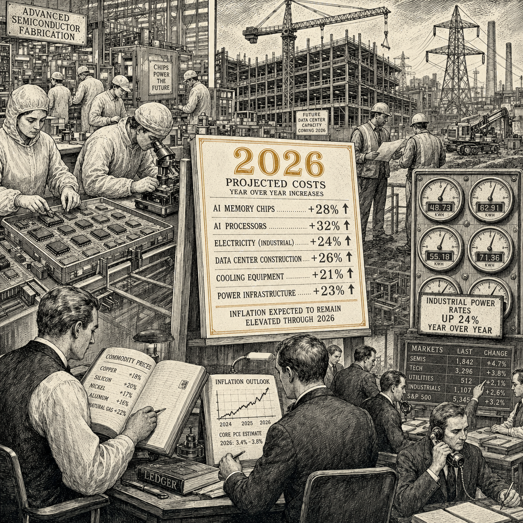 Illustration accompanying article: AI investment boom expected to keep inflation elevated through 2026