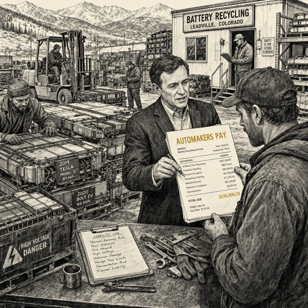 Illustration accompanying article: Colorado law makes automakers pay for EV battery recycling