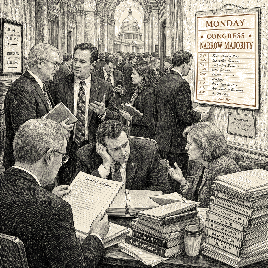 Illustration accompanying article: GOP returns to Congress facing a narrower majority and a stalled agenda