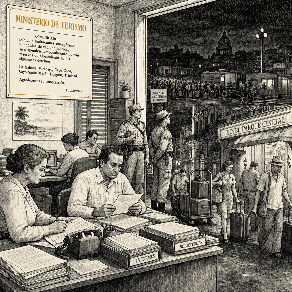Illustration accompanying article: U.S. sanctions Cuba's tourism ministry, paramilitary groups