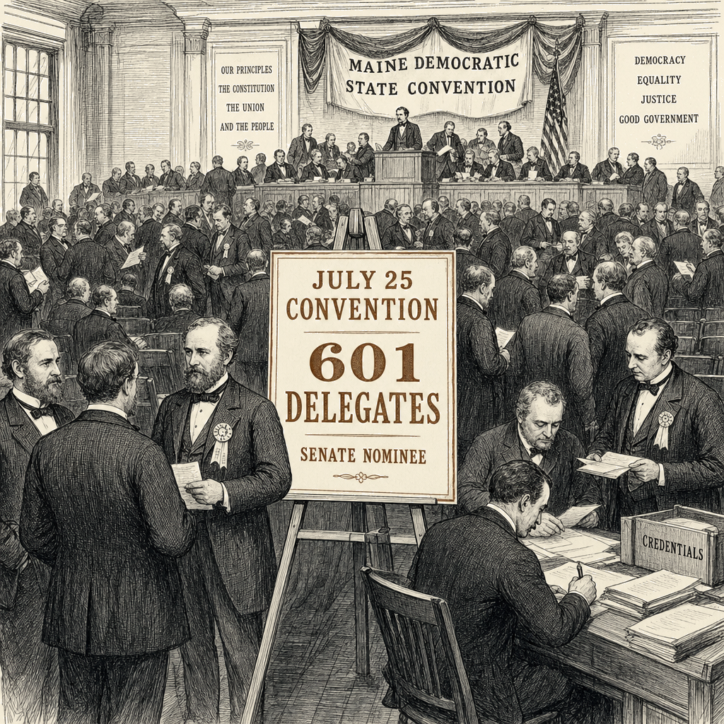 Illustration accompanying article: Maine Democrats to pick Senate nominee at July 25 convention after Platner's exit