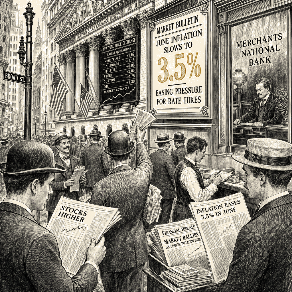 Illustration accompanying article: US stocks rise as June inflation slows to 3.5%, easing pressure for rate hikes