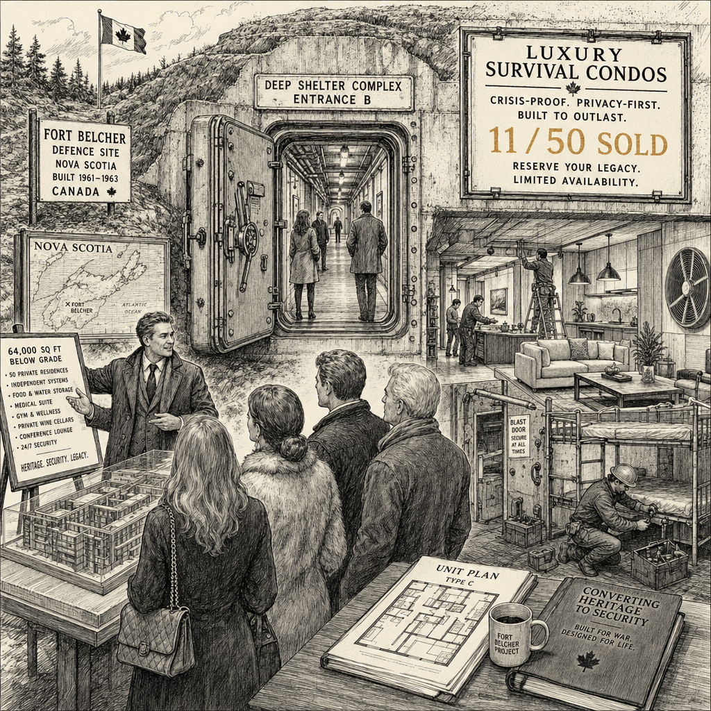 Illustration accompanying article: Canadian Cold War bunker becomes luxury survival condos for billionaires