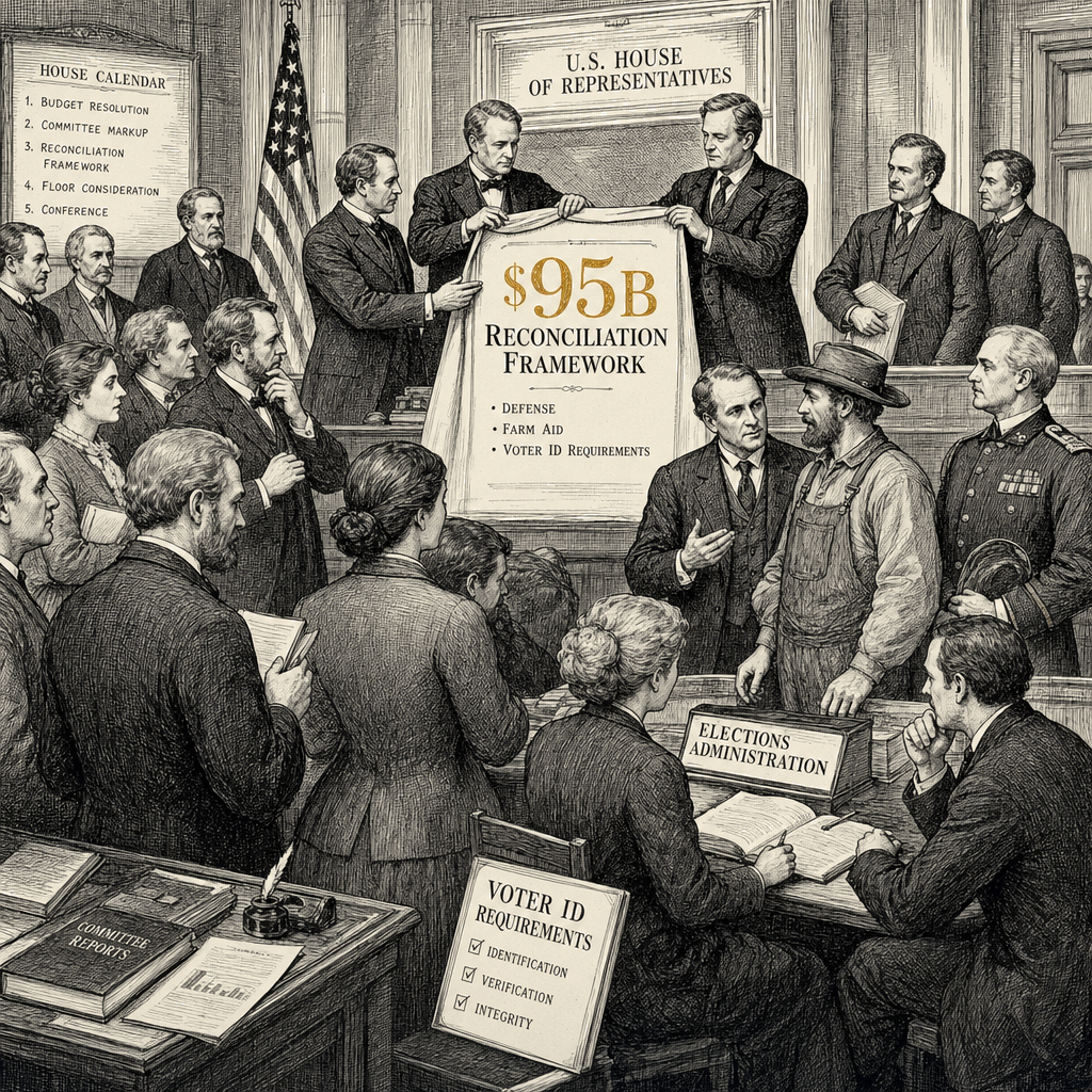 Illustration accompanying article: House Republicans unveil $95B reconciliation framework for defense, farm aid, voter ID