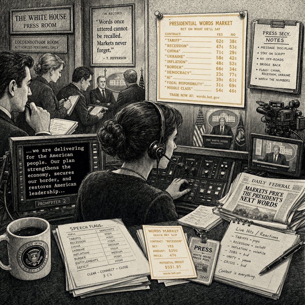 Illustration accompanying article: White House teleprompter operator made nearly $100K betting on Trump's words
