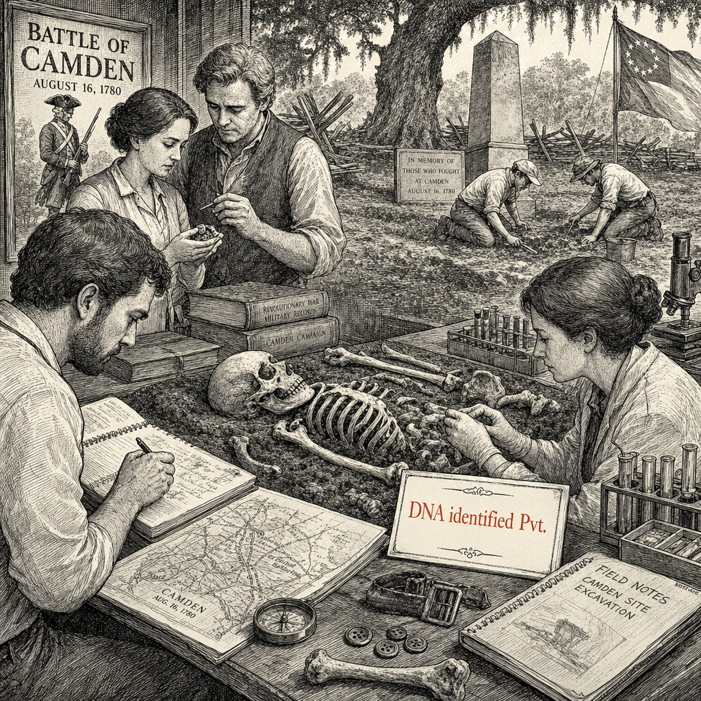 Illustration accompanying article: Battle of Camden soldier identified through DNA in oldest known case
