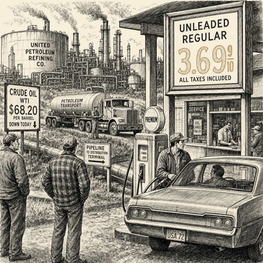 Illustration accompanying article: Refining constraints widen gap between crude oil and U.S. gasoline prices