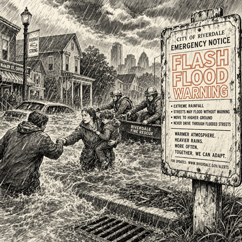 Illustration accompanying article: Warming atmosphere driving more frequent flash floods, experts say